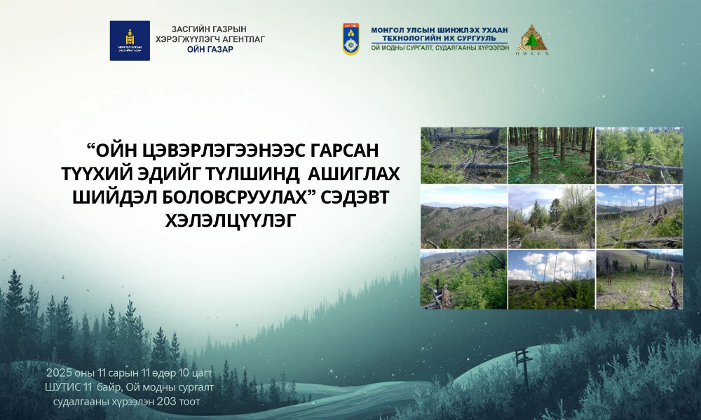 ТА БҮХНИЙГ “ОЙН ЦЭВЭРЛЭГЭЭНЭЭС ГАРСАН ТҮҮХИЙ ЭДИЙГ ТҮЛШИНД АШИГЛАХ ШИЙДЭЛ БОЛОВСРУУЛАХ " СЭДЭВТ ХЭЛЭЛЦҮҮЛЭГТ ХҮРЭЛЦЭН ИРЭХИЙГ УРЬЖ БАЙНА.